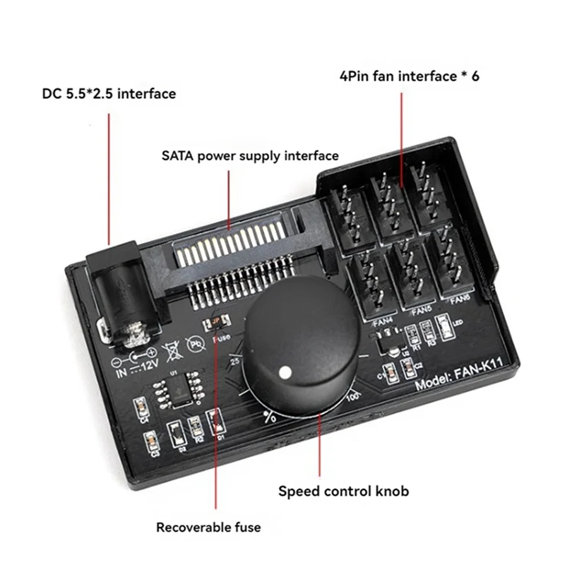 APPLIA-2X Controlador de velocidad del ventilador PWM Alta potencia Sata DC Power Regulador de ventilador de 4 pines Servidor NAS Control de velocidad del ventilador Regulación de velocidad PWM