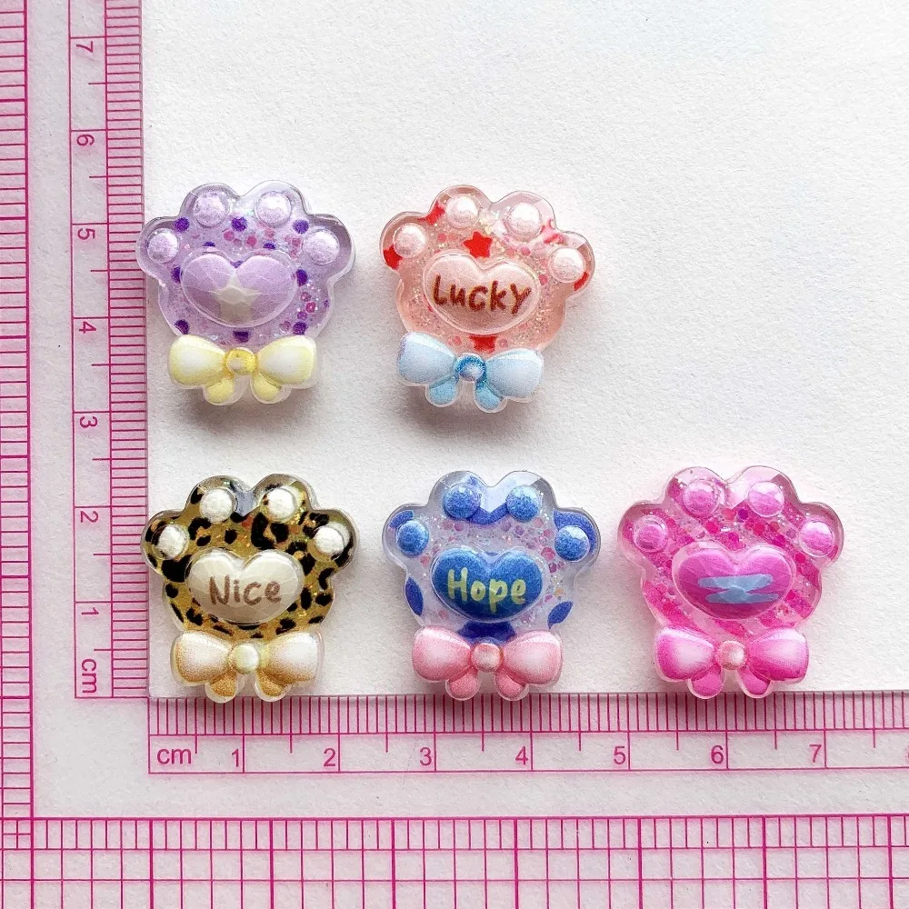10pcs Cute Cartoon Kawaii Butterfly Bow Hope Paw Flat Back Resin DIY Scrapbooking Cabochons Decoration Accessories