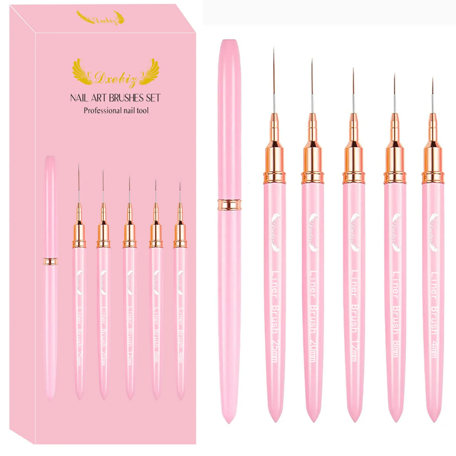 

5pcs/set Nail Art Drawing Liner Pen Brushes Set for Acrylic Powder, Nail Extension & 3D Nail Carving for Beginner & Professional