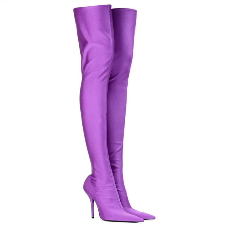 Mkkhu حذاء قصير أنيق للنساء جديد عالي الجودة مدبب مرن قماش كعب عالي أحذية برقبة ساق للتنقل للنساء