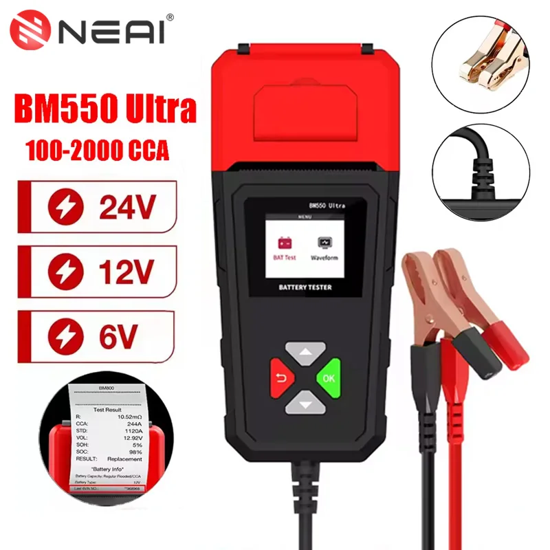 

Car Battery Tester BM550 Ultra 6V 12V 24V 100-2000CCA Automotive Digital Battery Voltage Analyzer With Built-in Printer For Car