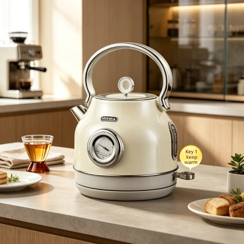 1.7L Electric Kettle 304 Stainless Steel Retro Scratch Resistant Corrosion Proof Water Boiler for Hotel Home Kitchen 전기포트