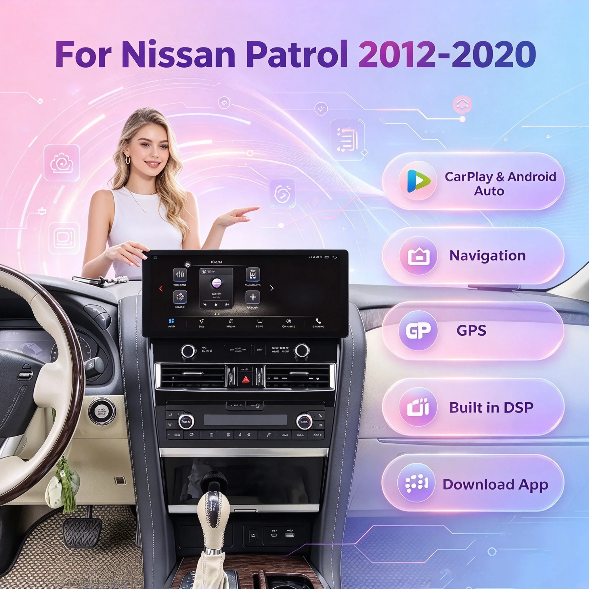 R 15.9 Inch Android 15 For Nissan Patrol 2012-2020 Touch Screen Car Stereo Wireless CarPlay Android Auto Hi-Res Audio Plug&Play