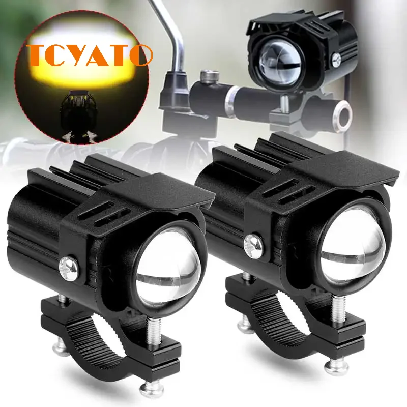 TCYATO LED Motorcycle Headlights, Spotlights, Super Bright Yellow and White Headlights, Tri Color Dimming