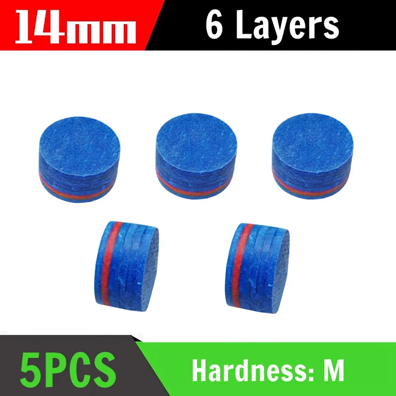 5PCS 14mm Billiards Pool Cue Tips 6 Layers M Hardness For Tako Billiard Cue Accessories