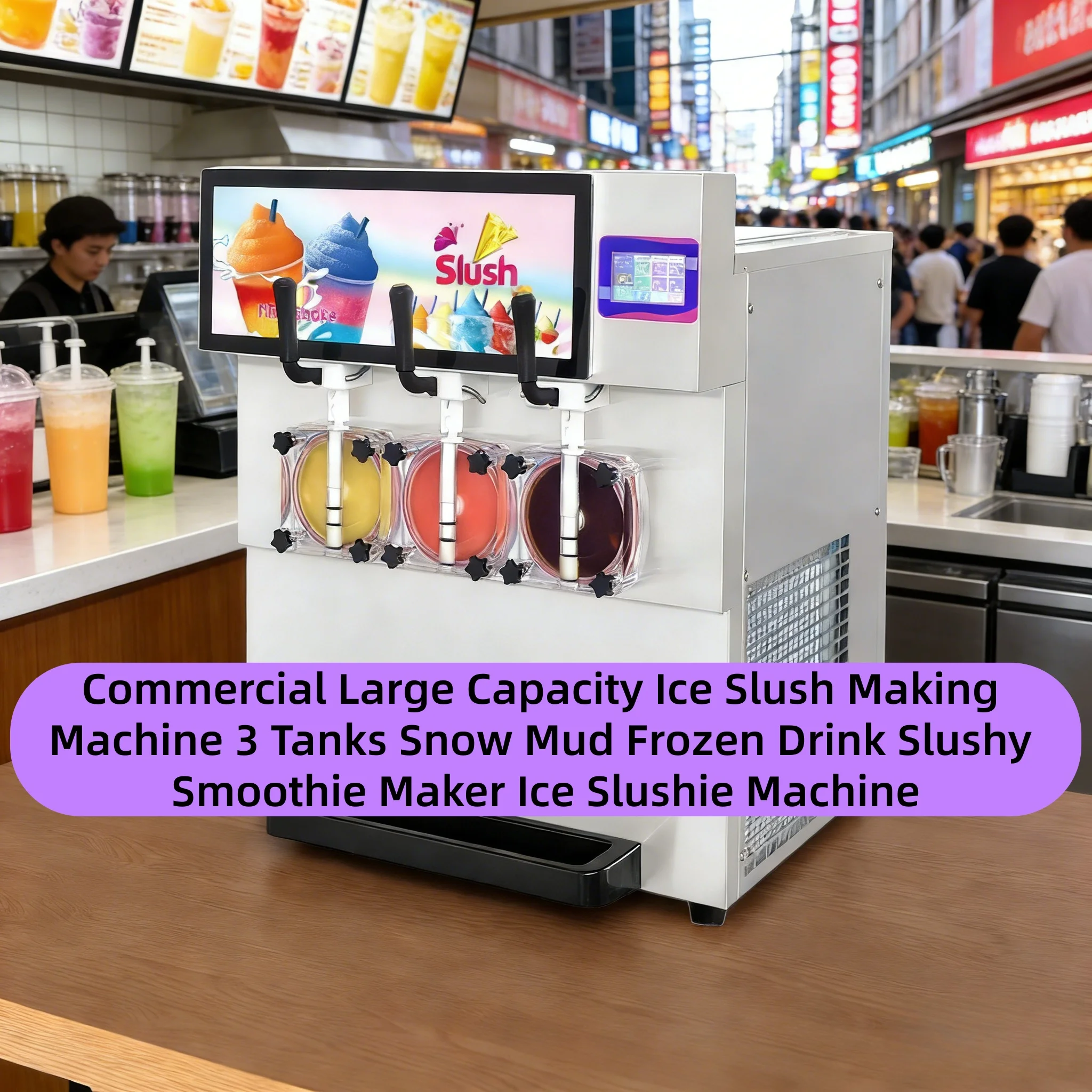 Stainless Steel Ice Slushy Maker Commercial 3 Tank High Efficiency Snow Melting Cold Juicer For Smoothies Milkshakes