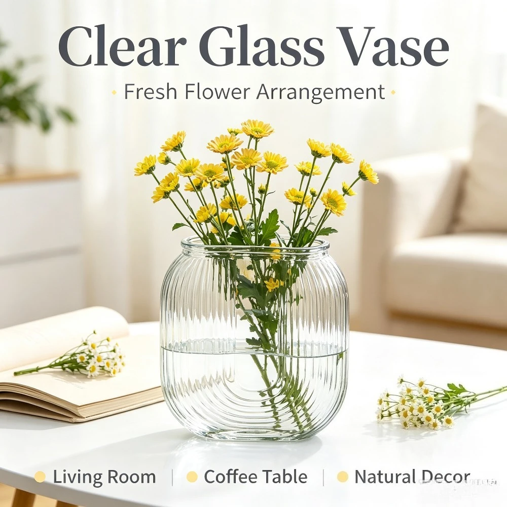 Vertical Striped Glass Vase Hydroponic Flower Container Modern Style Home Bedroom Dining Table Decoration