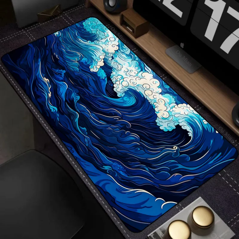 VIKAMA Ocean Wave Art Desk Mat Non Slip Large Gaming Pad Japanese Ukiyo-e Style Waterproof Office Keyboard Mouse Pad