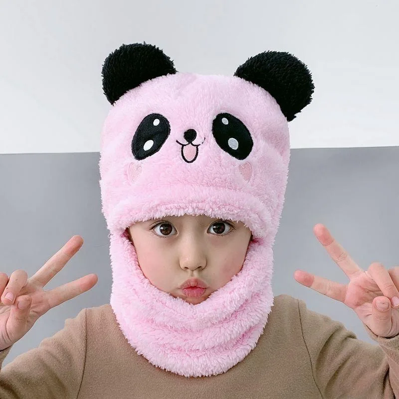 Fashionable Autumn and Winter Cute Childrens Cartoon Scarf Hat Two Piece Set Double Layer Wool Warm Boys and Girls Hat