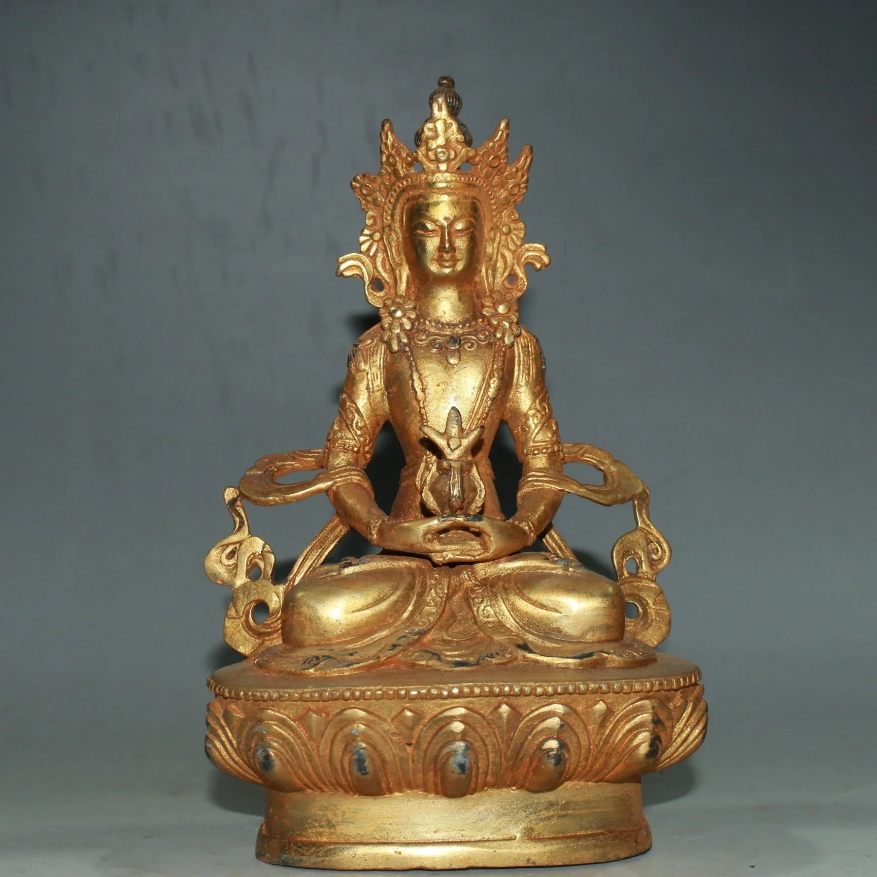 Collection Copper Tibet Tibetan Brass Gold-plating Longevity Buddha Statue Ornaments