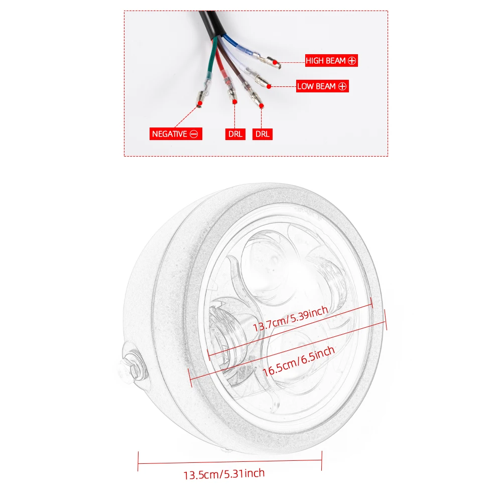 6.5 inch LED Motorcycle Headlight HeadLamp Halo DRL Universal For Honda Steed GN125 keeway k Super light 125 Suzuki Intruder 800