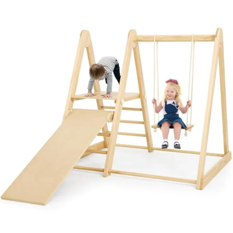 

Многофункциональный домашний игровой комплекс для малышей - деревянный Монтессори-набор для лазания с горкой, качелями, лестницей и игровой платформой