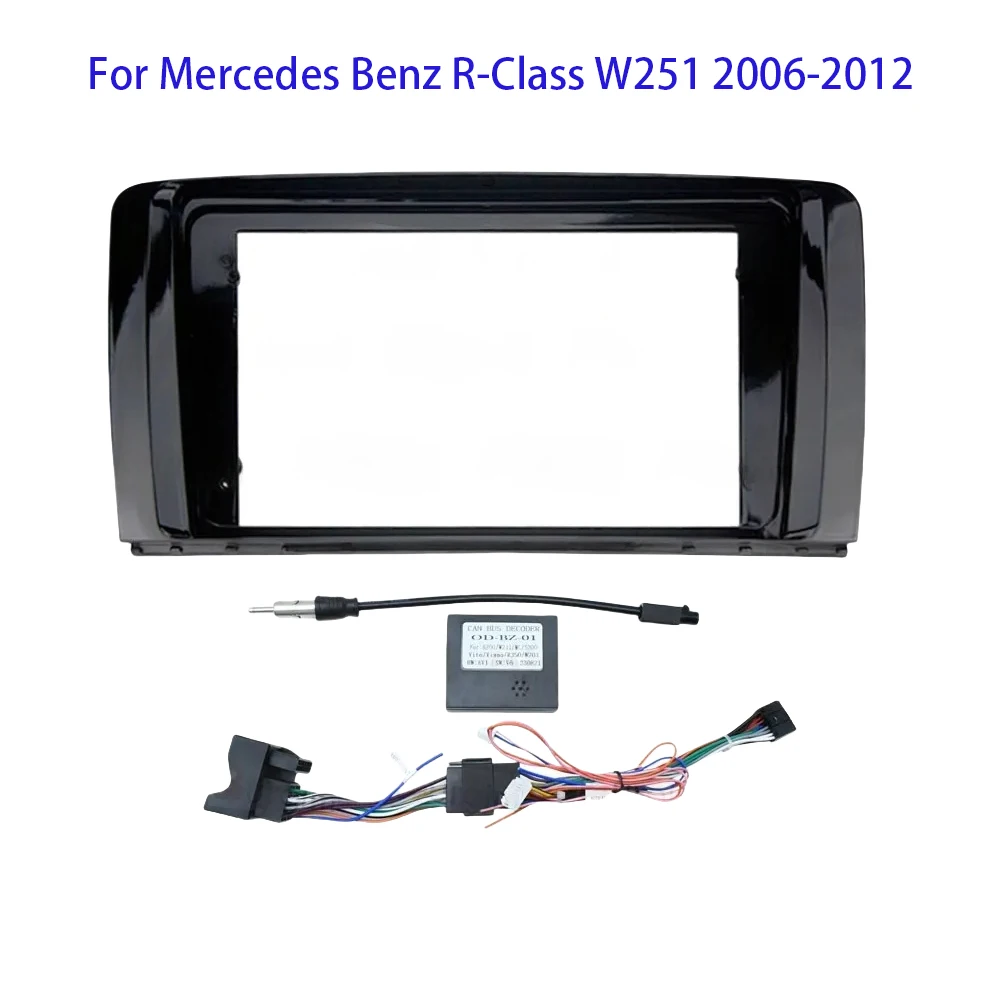 Car Radio Fascias Frame For Mercedes Benz R-Class W251 2006-2012 9 inch 2DIN Stereo Panel Wiring Harness Power