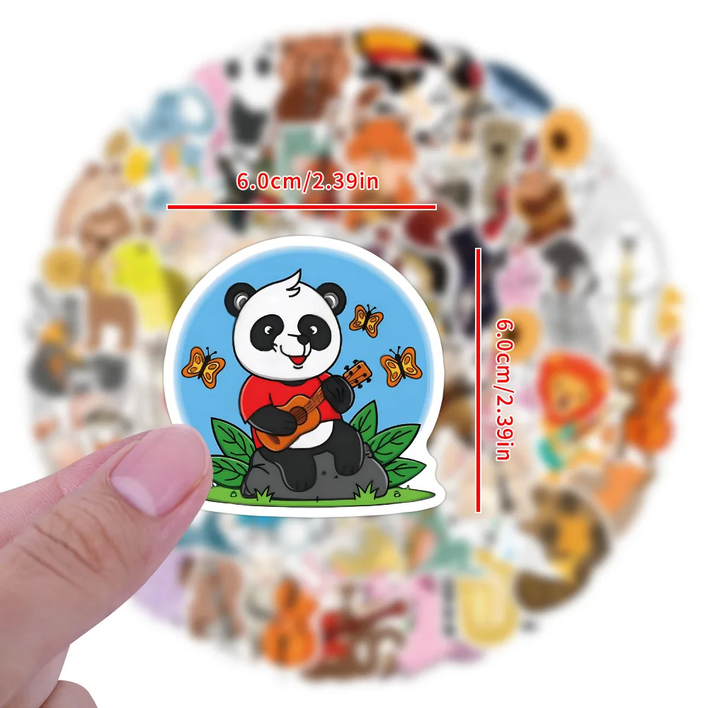100PCS Animal Band Graffiti Stickers Cartoon Musical Instruments Cute Decorative Phone Case Laptop Waterproof Stickers Kids Toy