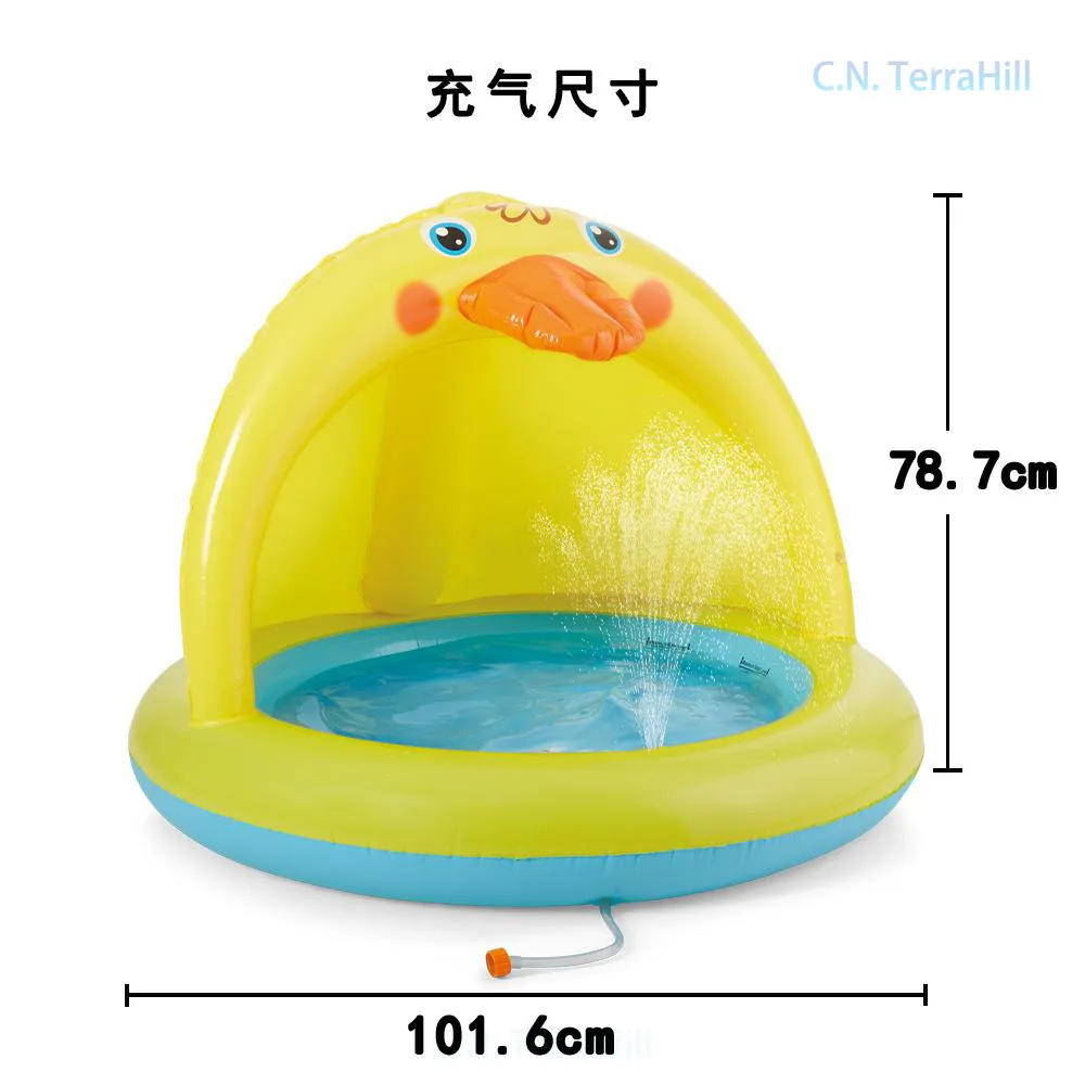 Inflatable Splash Pool for Kids with Rainbow Sprinkler, Duck Design, Toddler Water Play Center, Outdoor Summer Fun Backyard