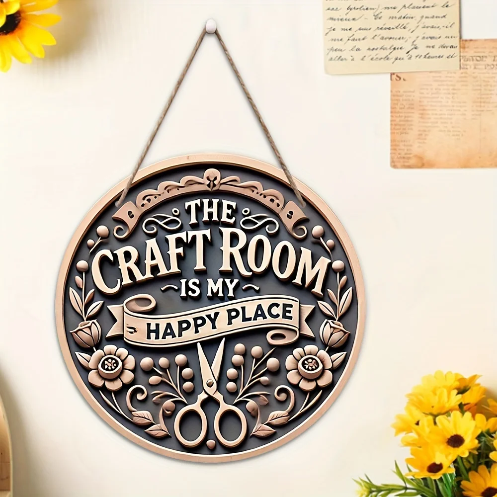 1 piece retro style wooden wall art logo, (studio style My Happy Place), 8x8 inch decorative plaque, suitable for kitchens