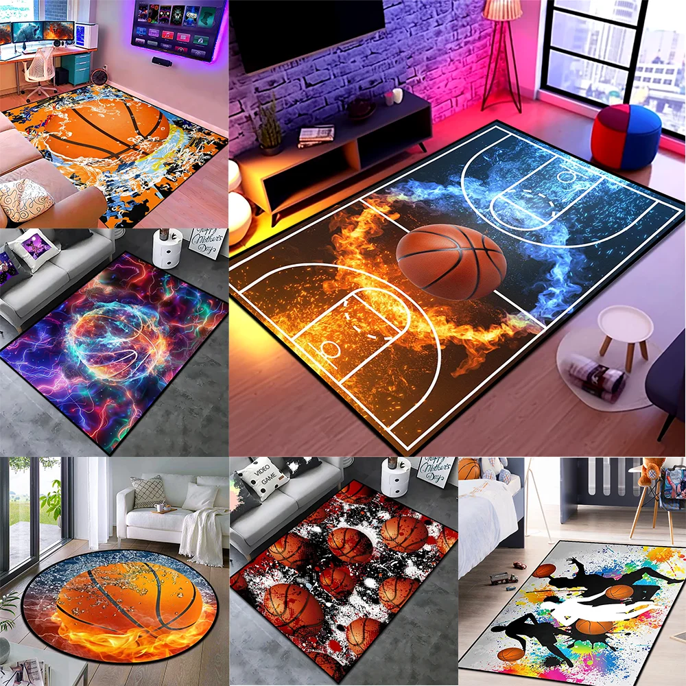 Creative Sports Area Rug Personalized Healthy ExerciseTeen Fantastic Basketball Enthusiast Carpet for Home Decor Kid Room ,Etc.