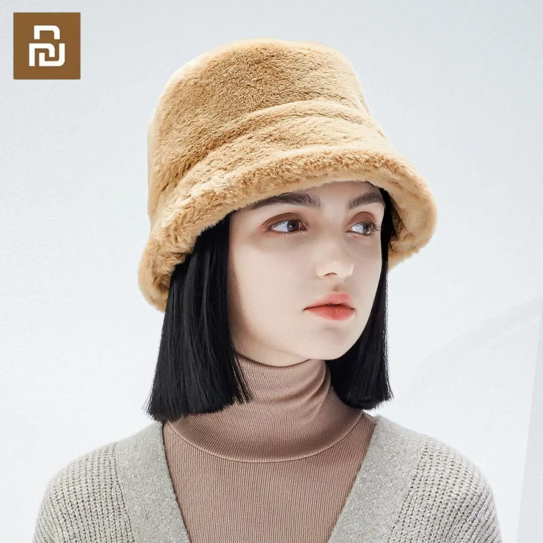 Youpin SUPIELD Aerogel Plush Bucket Hats for Women Artificial Fur Warm Female Cap Faux Fur Velvet Panama Lady Cap Fisherman Cap