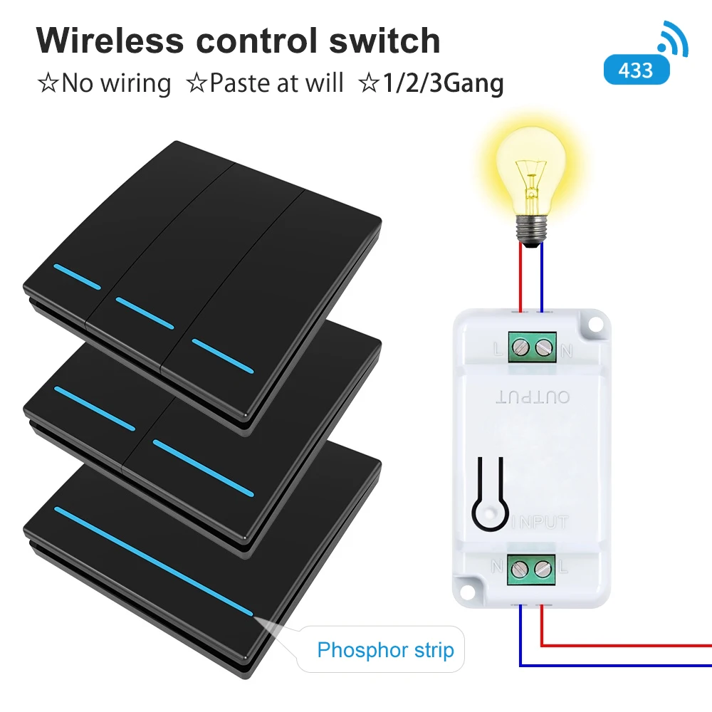 Fernbedienung 86 Smart Fernbedienung Schalter AC110 V 220 V 10A Relais LED Lampe Schalter Haushalt RF433 Mhz 1/2/3 Gang Wireless Schalter