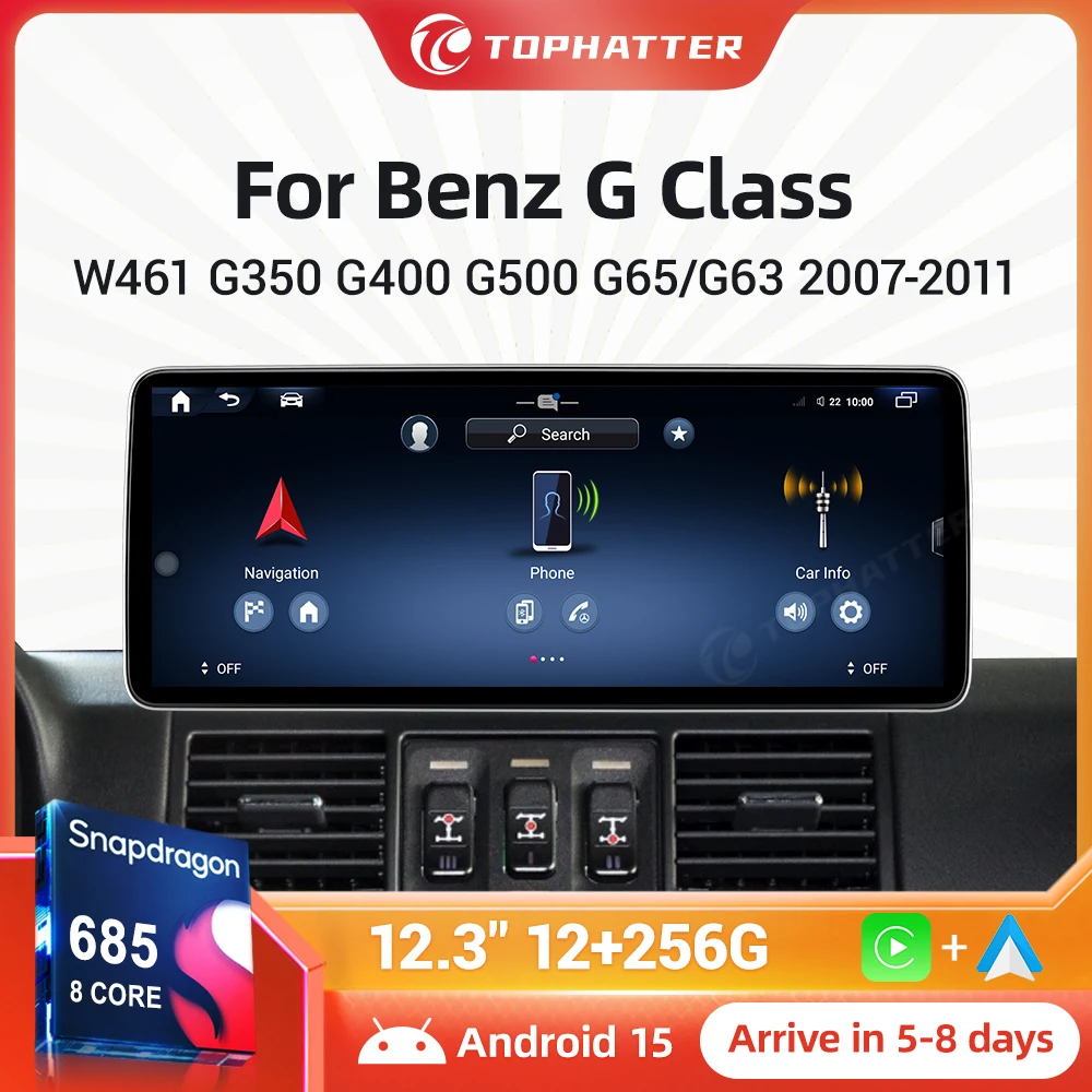 

12.3" 2K Android Car Stereo for Mercedes Benz G Class W461 G350 G500 G63 2007-2011 Wireless CarPlay Android Auto Navigation