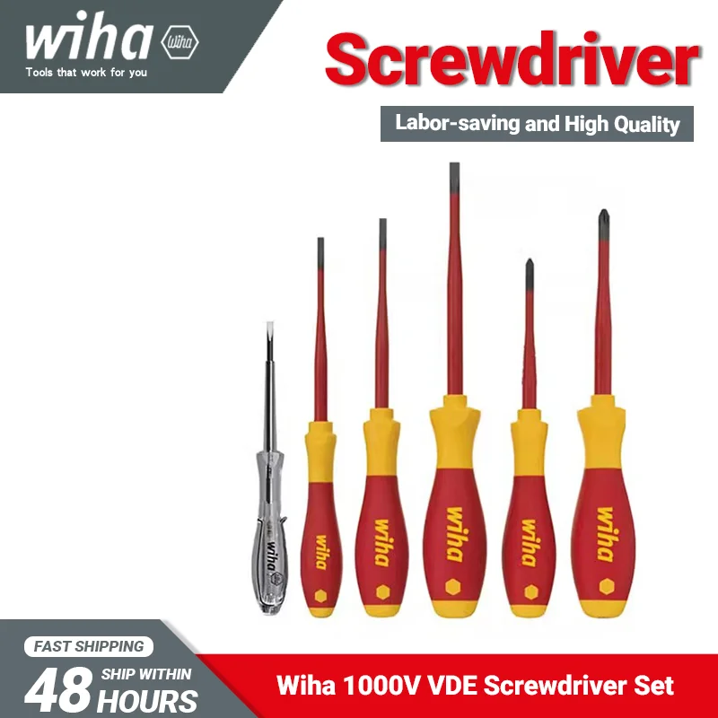 Wiha 1000V VDE Insualted Screwdriver Set SoftFinish Electric SlimFix Phillips Slotted PH1 PH2 High Quality and Long Life Service