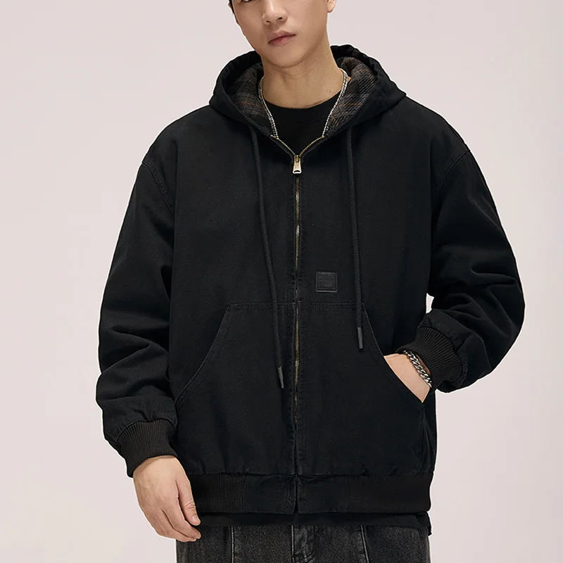 Men's Spring Autumn Washed Cotton Plus Size Loose Casual Hood Cargo Jacket Streetwear Cityboy Coat Outerwear Varsity Jacket Men