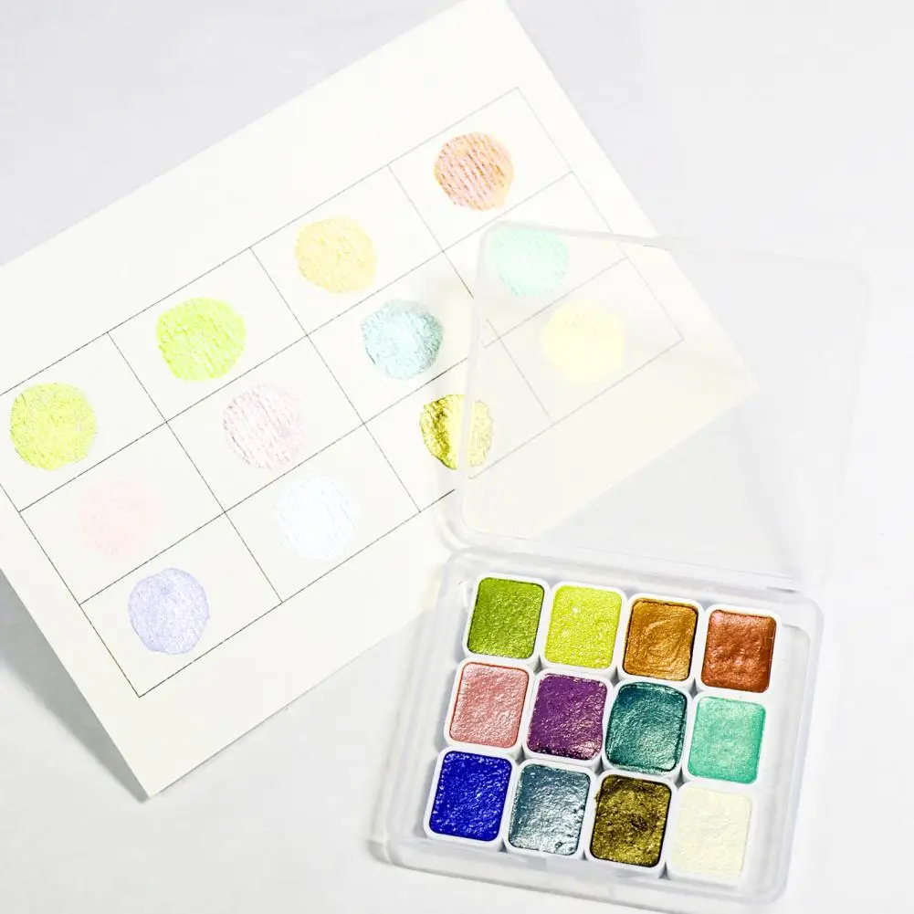 Watercolors 12-color Watercolor Palette 12-color Glitter Watercolor Paint Set with Pearlescent Effect Palette for Artists