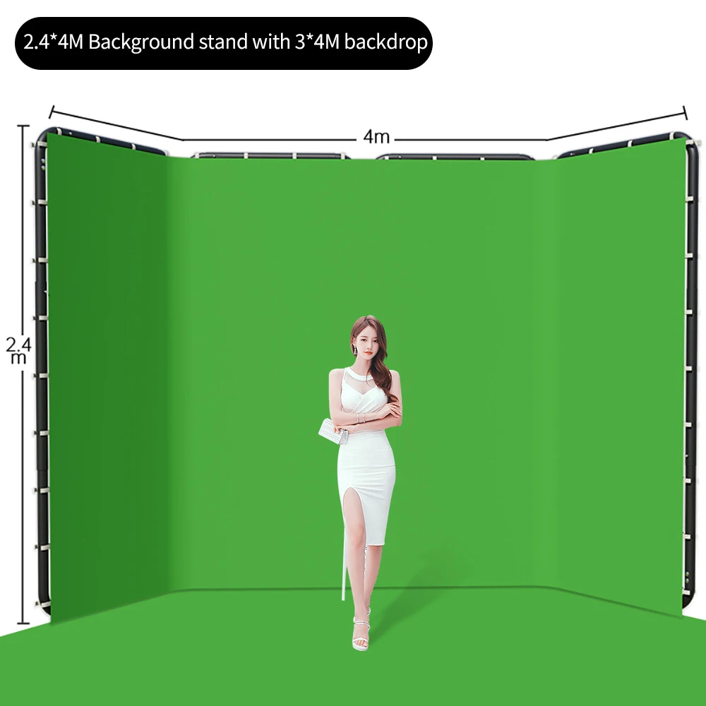 Portable Large Chromakey Green Screen Backdrop with Stand Photography Background Support System 240x400cm Shooting Video Photo