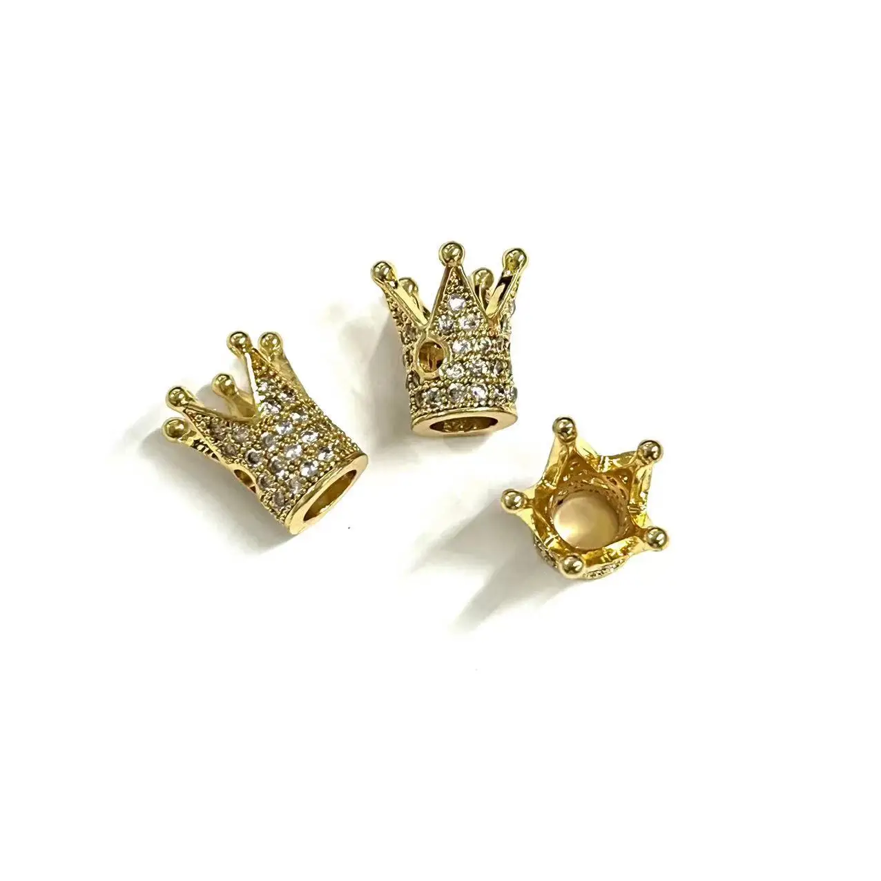 10Pcs Zirconia Paved Copper Crown Spacer Jewelry Findings Accessory for Bracelets Making DIY Beading Work