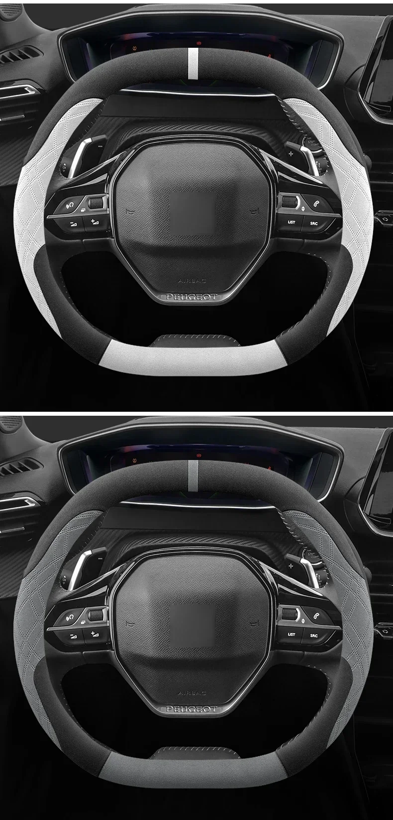 37-38cm Wildleder-Lenkradbezug Aftermarket Double D für Peugeot 3008 5008 508 / 508 SW 408 / 408X Landtrek Auto-Styling – Detail 12