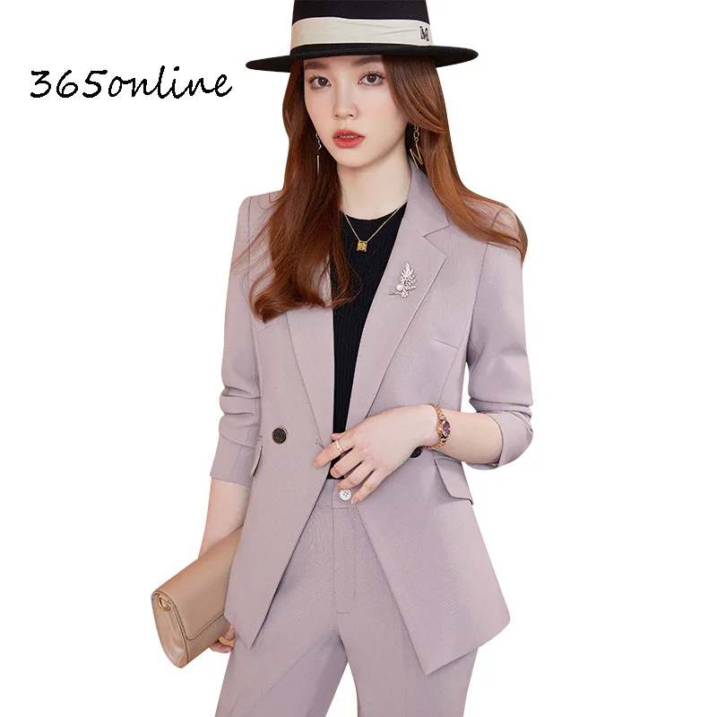 

High Quality Fabric Women Blazers Pantsuits with Tops and Pants Elegant Purple OL Professional Ladies Office Work Wear Suits