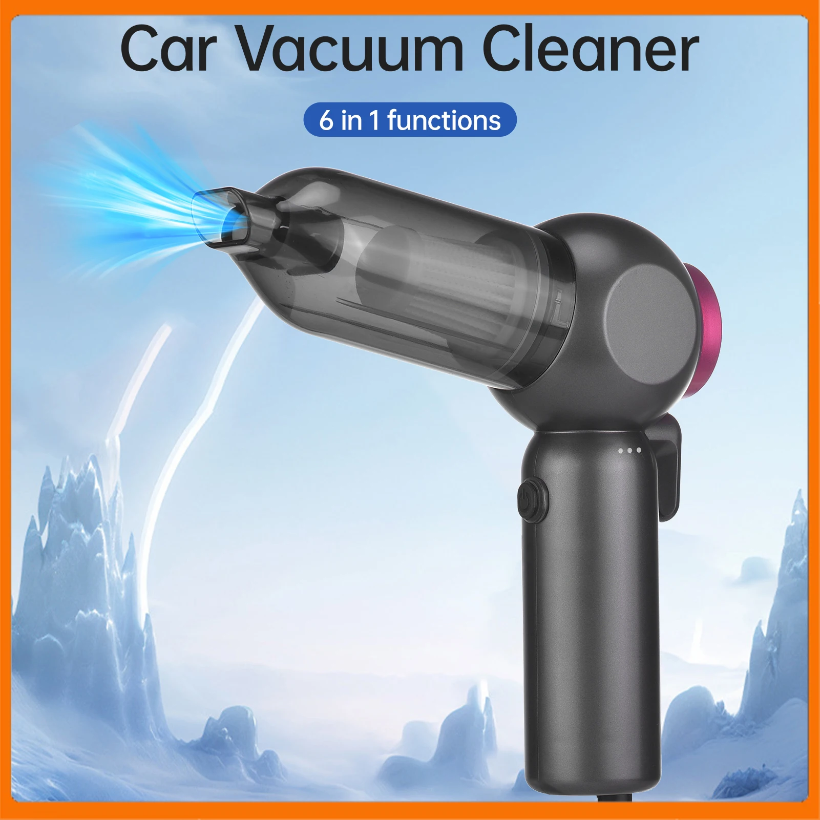 

Car Vacuum Cleaner Portable 2in1 Cordless 16000PA Air Duster with 8cps Suction Blower with Window Breaker Function Dual Use