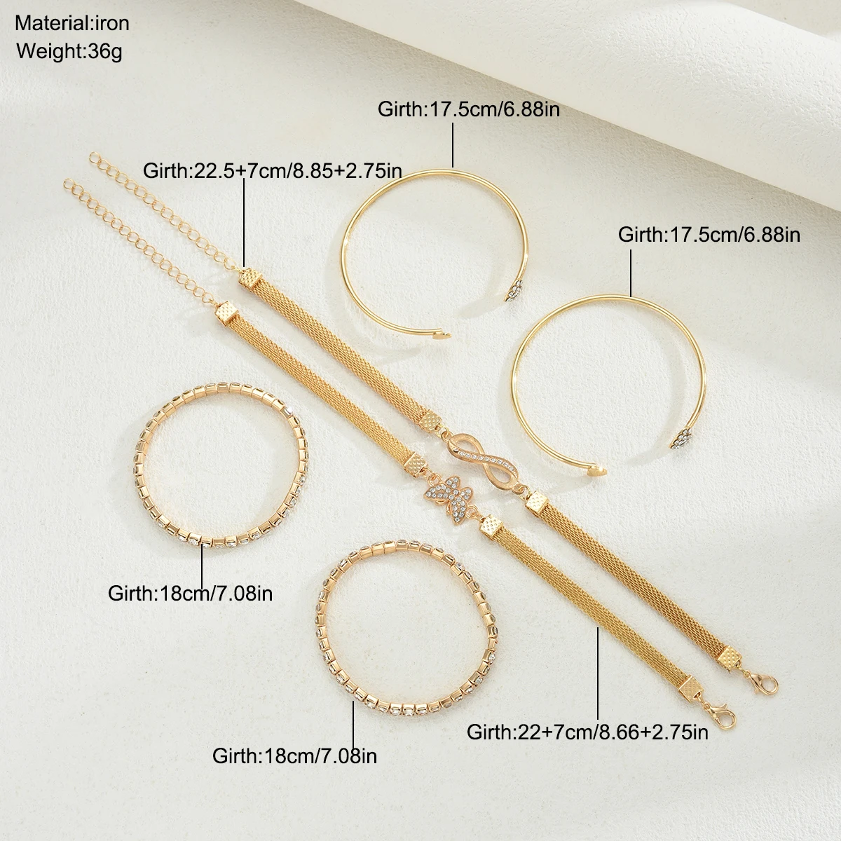 6 قطع خمر الذهب اللون ثمانية كلمة فراشة سوار على شكل قلب مجموعة للنساء الشرير تألق حجر الراين إنفينيتي الكفة الإسورة مجوهرات