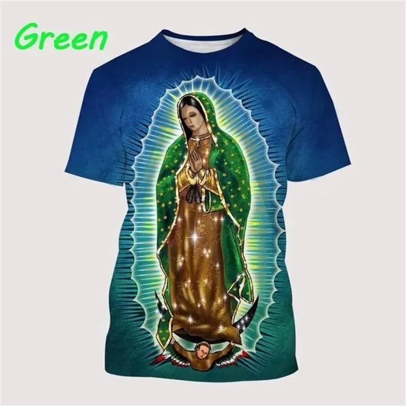 Guadalupe Virgin Mary Of Mexico 3D Print T-Shirt For Men Christian Our Lady Personality Tshirt Streetwear Short Sleeve Tee Tops