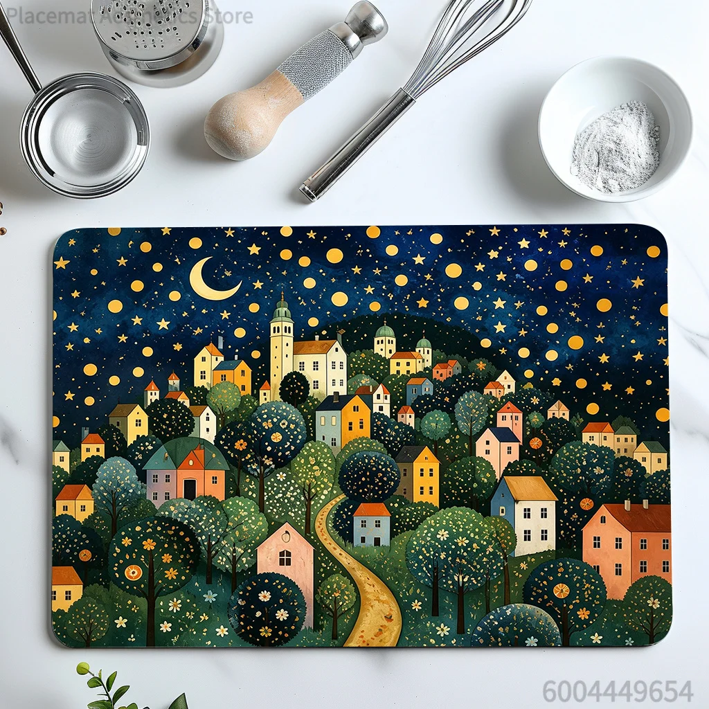 Vintage Floral Starry Town Butterfly Print Super Absorbent Drying Mat Waterproof Kitchen Counter Coffee Drain Pad Decor Placemat