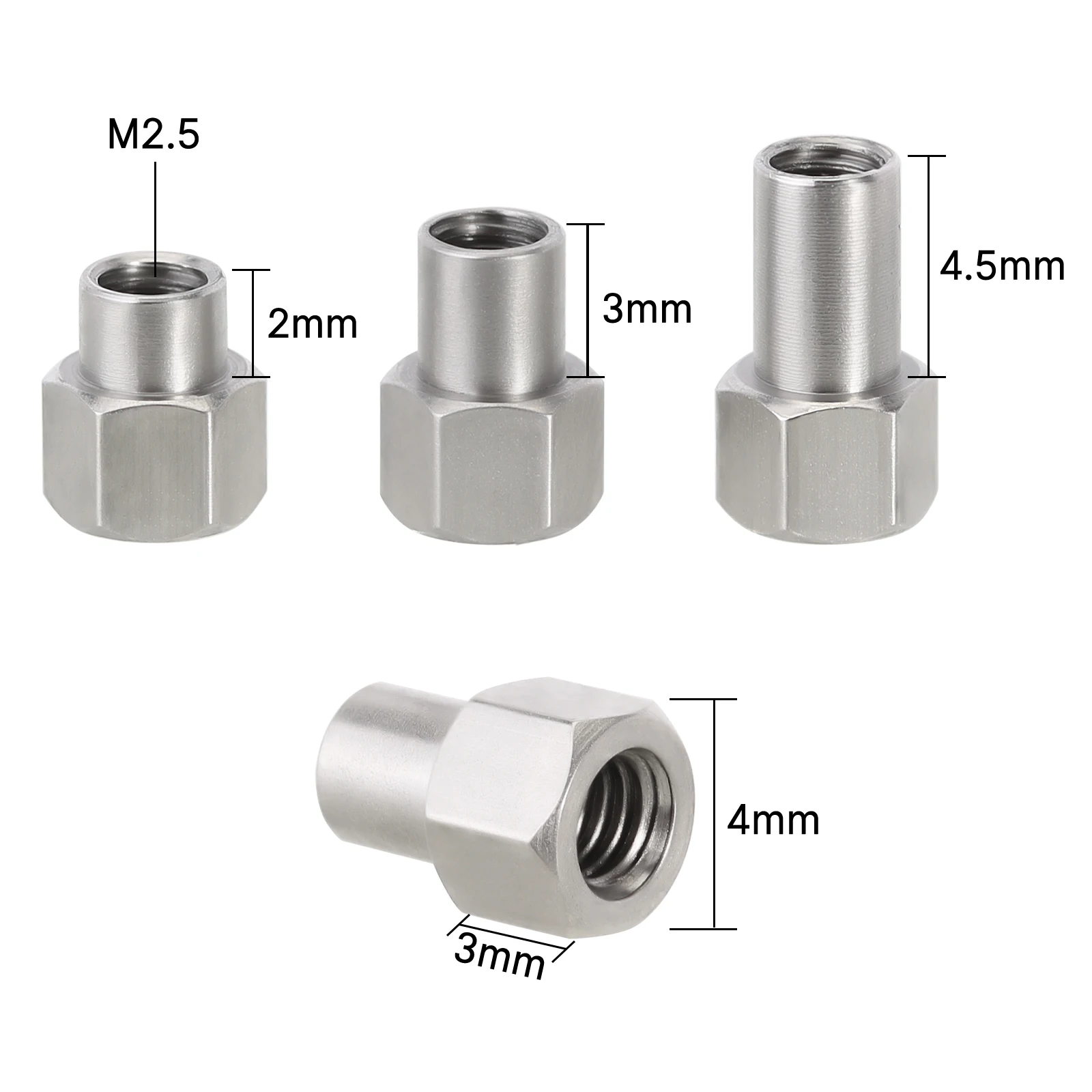 4PCS 2/3/4.5mm M2.5 Stainless Steel Long Wheel Nuts For 1/18 RC Crawler TRX4M Upgrade Parts