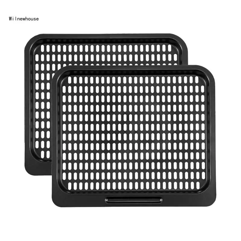 

2Pieces Nonstick Baking Pan Air Fryer Replacement Tray Square Mesh Cooking Rack Multifunctional Oven Pan Dishwasher Dropship