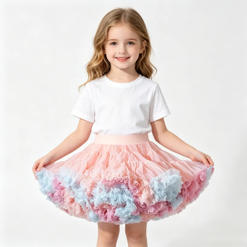 Pastel Color Ruffle Tulle Tutu Skirt Toddler Girls Fluffy Puffy Half Skirt Kids Ballet Dance Birthday Party Princess Costume New