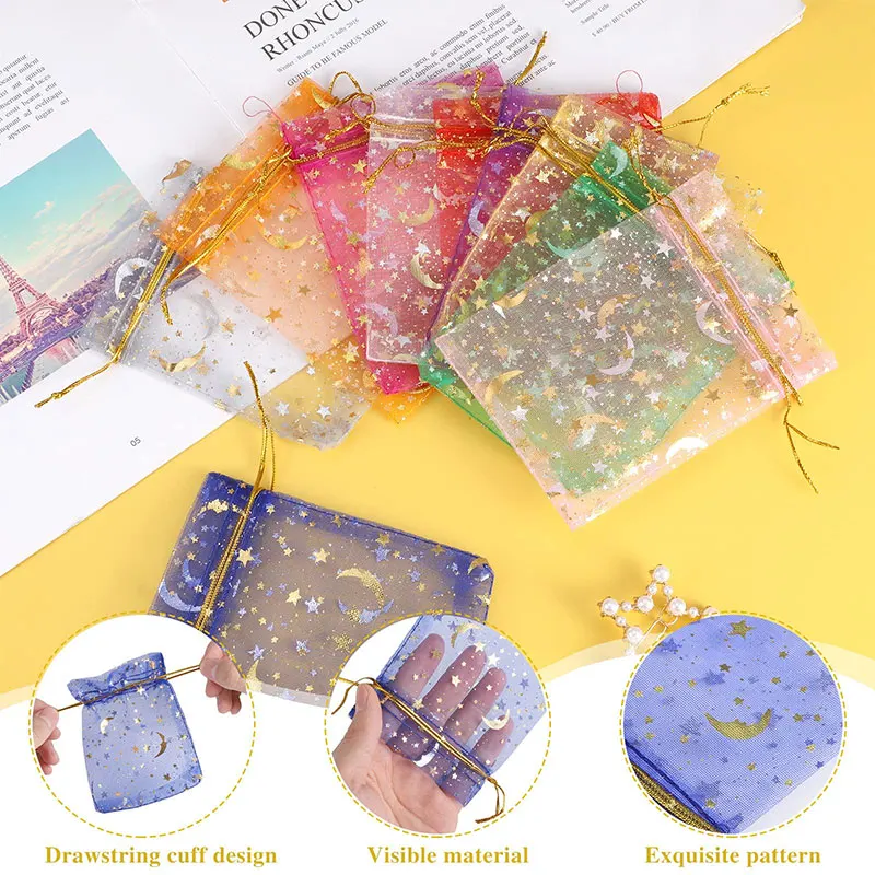 5/10/20pcs Moon Star Organza Jewelry Candy Bags with Drawstring For Wedding Party Event Jewelry Packing DIY Gifts Pouches view 3