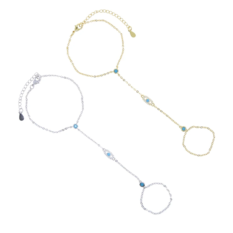 New Link Chain Ring Bracelets for Women Paved Turquoise and White Cubic Zirconia Gold Platinum Plated Color Fashion Jewelry