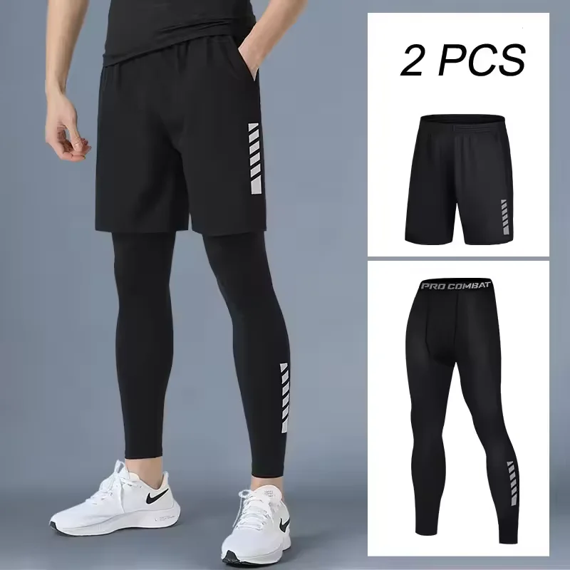 

Men's Compression Pants 1-2pcs Sports Training Tights Running Dry Jogging Fitness Summer Basketball Shorts Legging Masculina