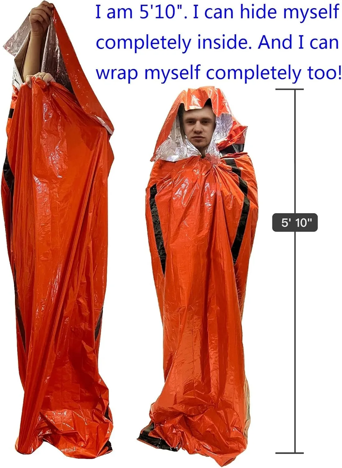 ZHUOHUA Outdoor Emergency Sleeping Bag Survival Bag 2 Pack | Survival Sleeping Bag, Portable Blanket Gear Bivvy Thermal Camping