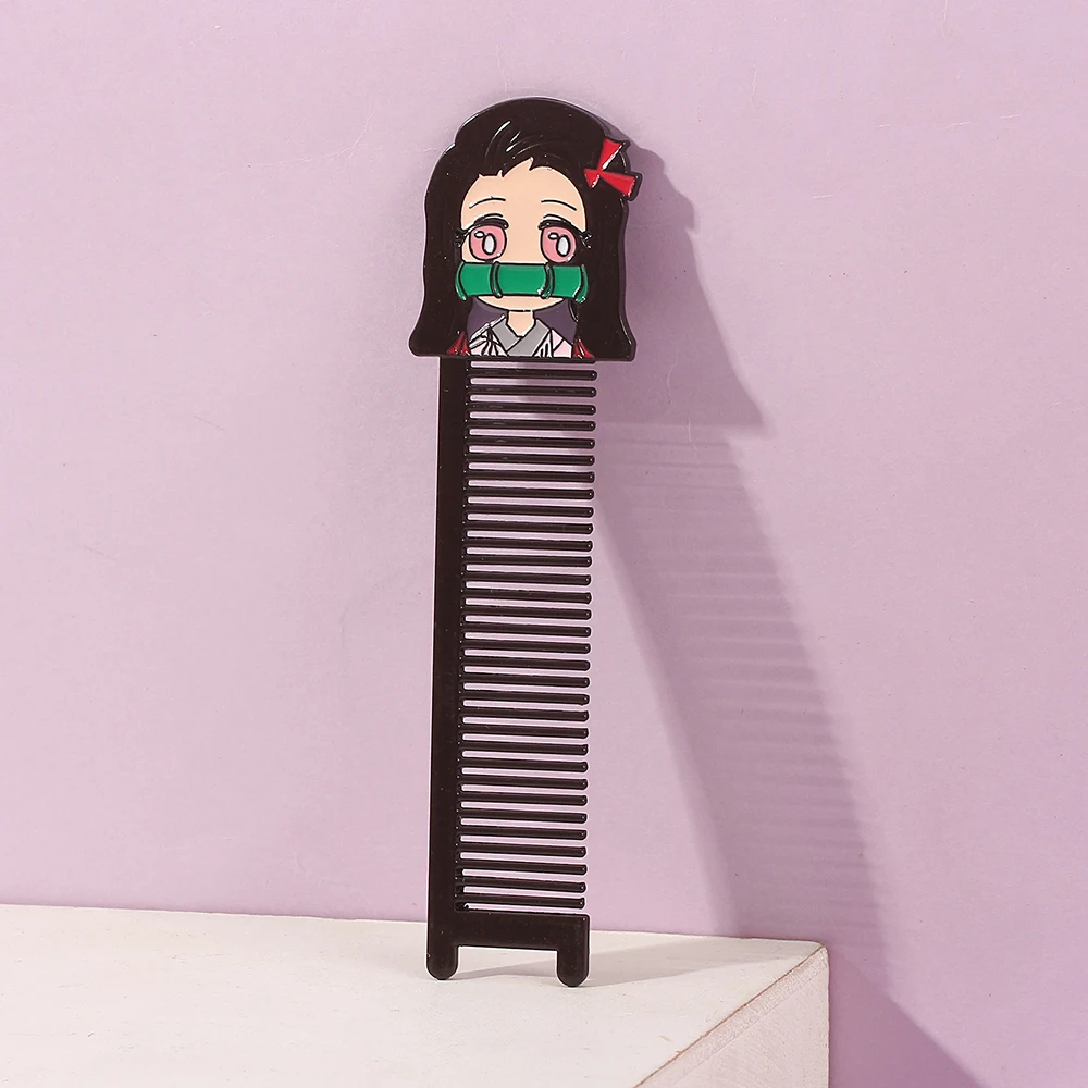 Hot Anime Demon Slayer Portable Comb Anti Static Hair Brush Organize Hair Kawaii Tanjiro Kamado Metal Makeup Comb for Girls Gift