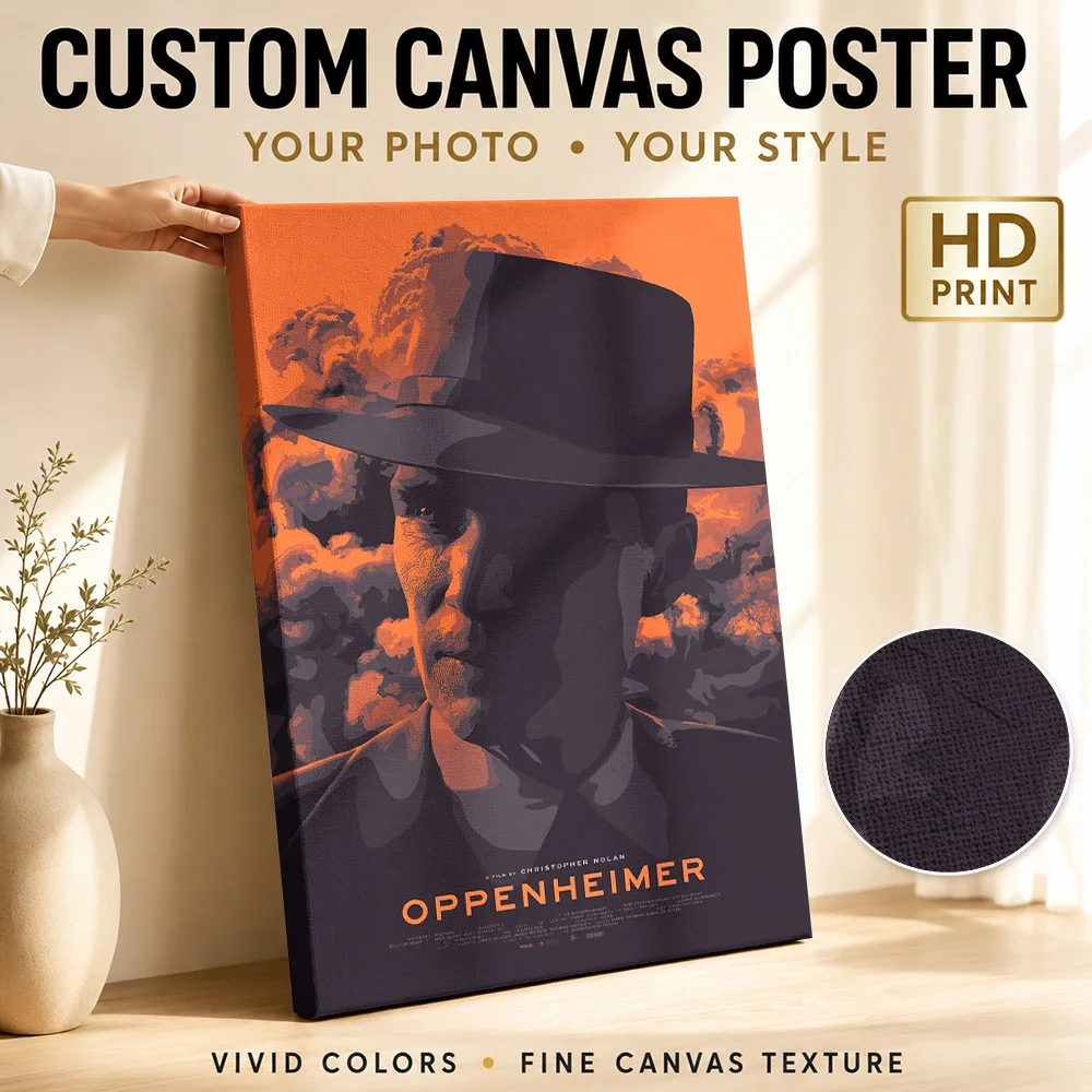 Oppenheimer Hat Portrait Framed Canvas Poster Personalized Photo Modern Graphic Composition Wall Art For Film Screening Room
