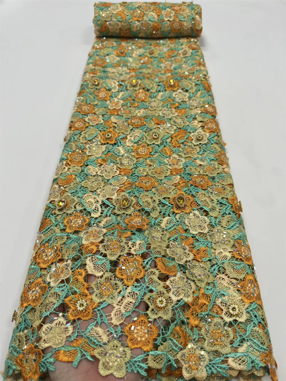 African Guipure Fabric 3D Embroidery Big Gem Cord Lace Flower Lurex Water Soluble Traditional Senegal Clothing Fashion Sewing
