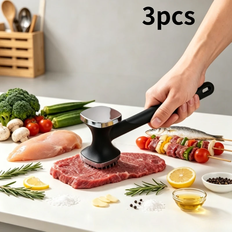 3pcs Manual Meat Tenderizer Hammer, Multi Function Steak Beef Chicken Pounder Tool for Kitchen Cooking