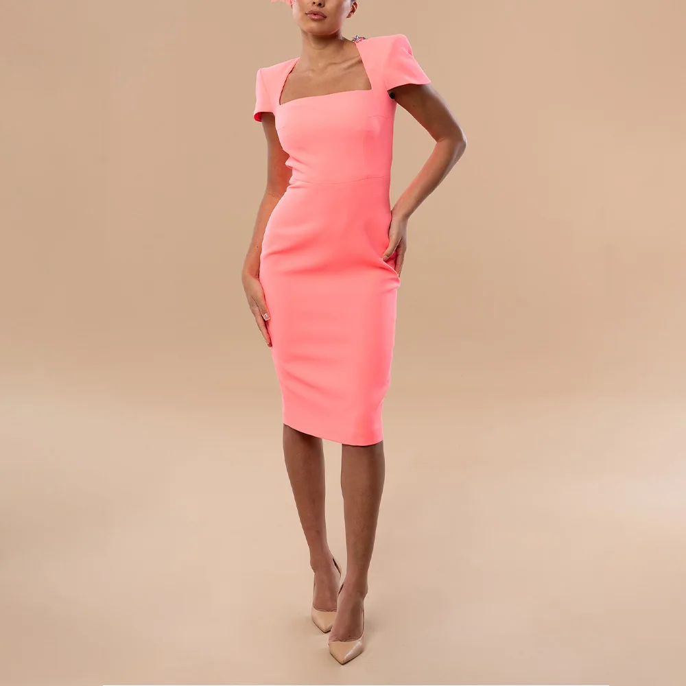 Pink Cocktail Dress Knee Length Cap Sleeves Sheath/Column Cocktail Gowns Short Sequined Women's Formal Party Dresses 2024