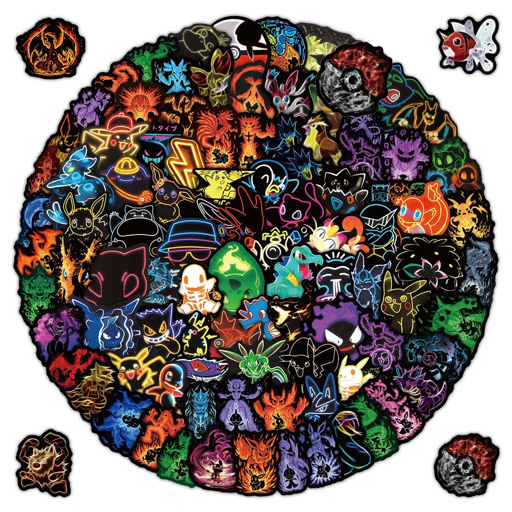 10/30/50/102pcs Neon Style Pokemon Stickers Waterproof DIY Laptop Phone Luggage Skateboard Cool Pikachu Charmander Decals
