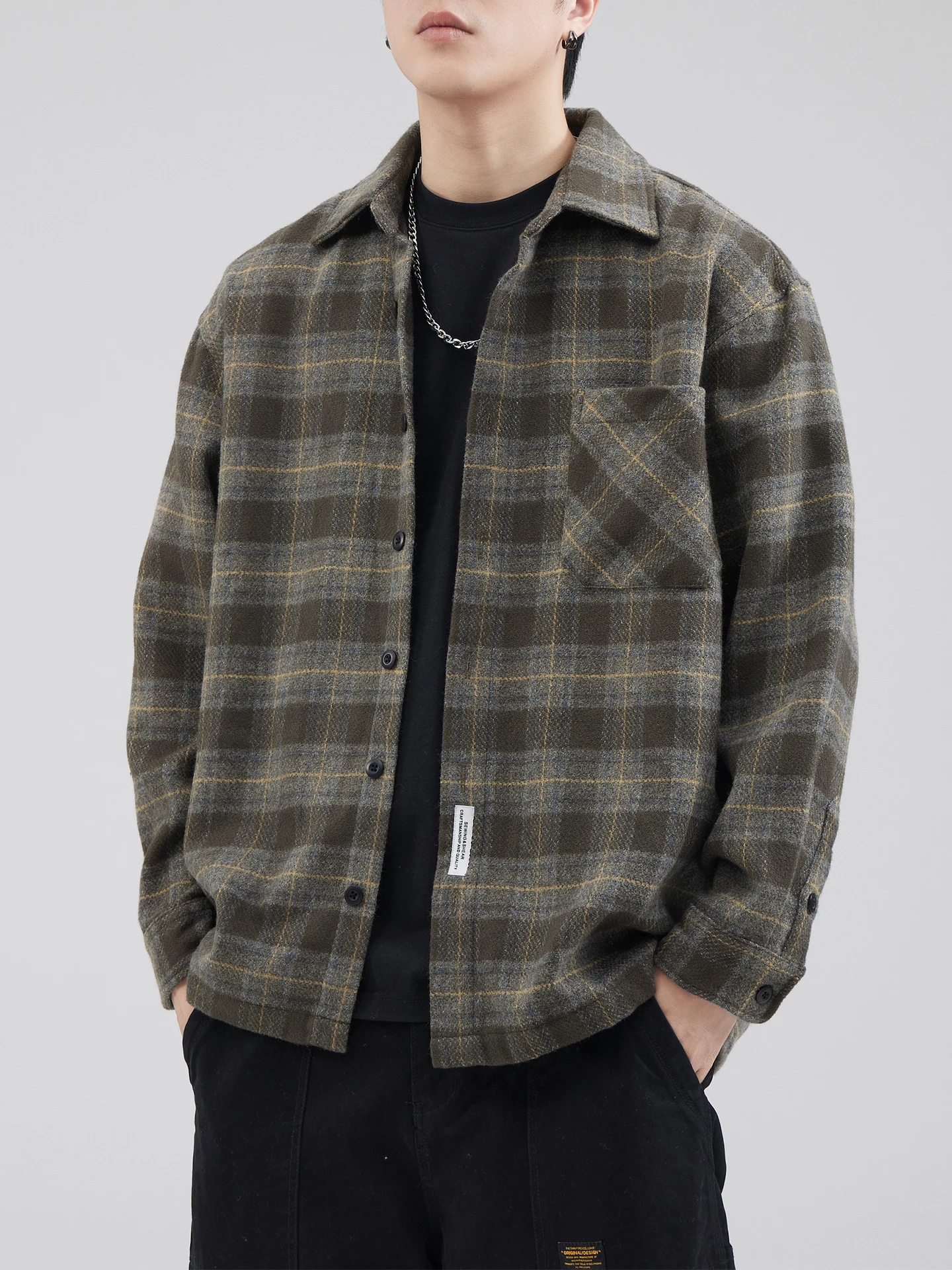 

DUKEEN 550G Heavyweight Men's Shirts 2025 Spring and Autumn New Fashion Vintage Plaid Blouse Man Pockets Jacket Coat