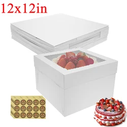 10Pcs White Bakery Boxes with Window, 12 X 12 X 8 Inches, Fold Cake Boxes Treat Boxes for Cookies, Pastry, Macarons Party Favor